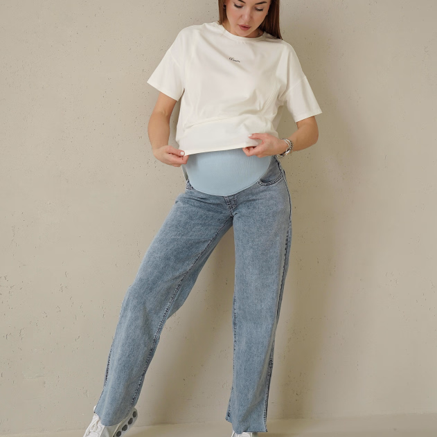Maternity Wide Leg Jeans with Belly Band (45000) Blue