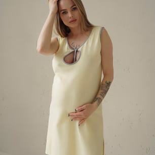 Simple Night Dress for Pregnancy and Nursing Moms 24126 Pastel yellow